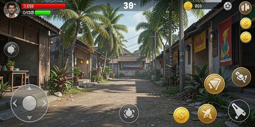 Screenshot menampilkan karakter utama dalam pertempuran epik.